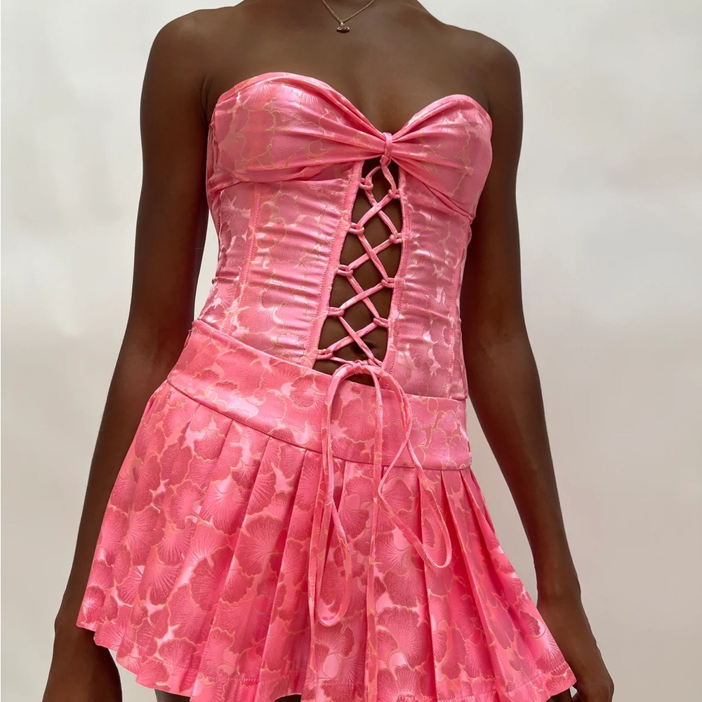 NWT KIM SHUI Tie Up Bustier Top and Pleated Mini Skort Set
